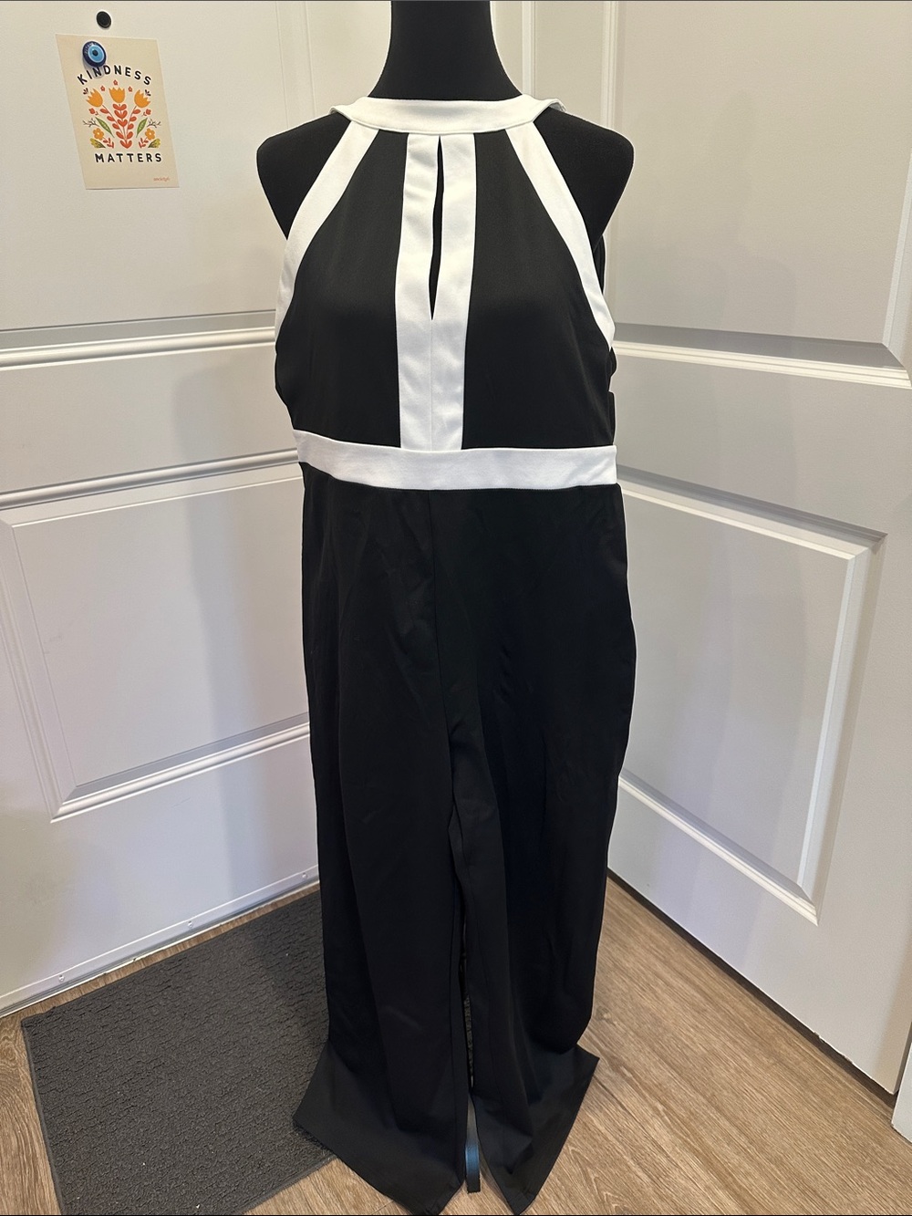 SHEIN Black and White Halter Colorblock Jumpsuit
